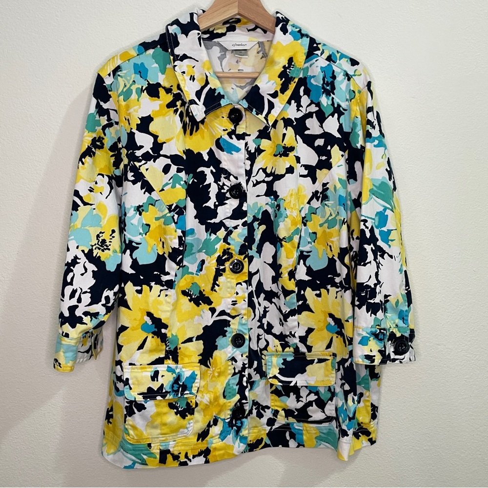 CJ Banks Floral 3/4 Sleeve Twill Shacket - Multicolored